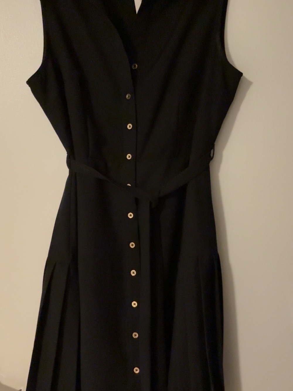 Sharagano Black Sleeveless Button-Front Dress with Waist Tie